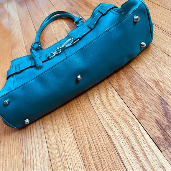 Coach Teal Blue Leather Shoulder Bag Purse - Picture 3 of 6